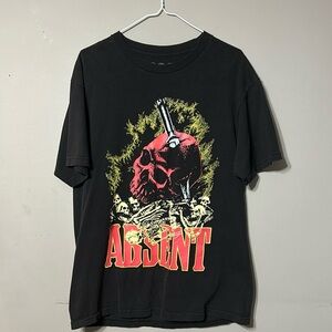 HALF EVIL X ABSENT collab “absent minded” black & red skull short sleeve Tshirt